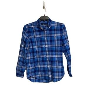 Men's Ralph Lauren Oxford Shirt Long Sleeve Blue Plaid Flesh Pony Size Medium